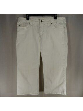 Harley Davidson Womens 12 Capris Crop Pants Off White Denim Stretch Rhinestones